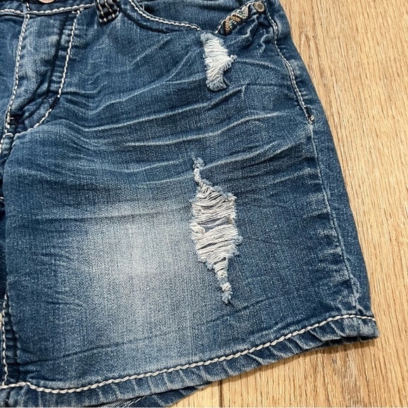 HYDRAULIC distressed denim jean shorts Sammie Boyfriend, embroidered pockets, 0. - Picture 7 of 14